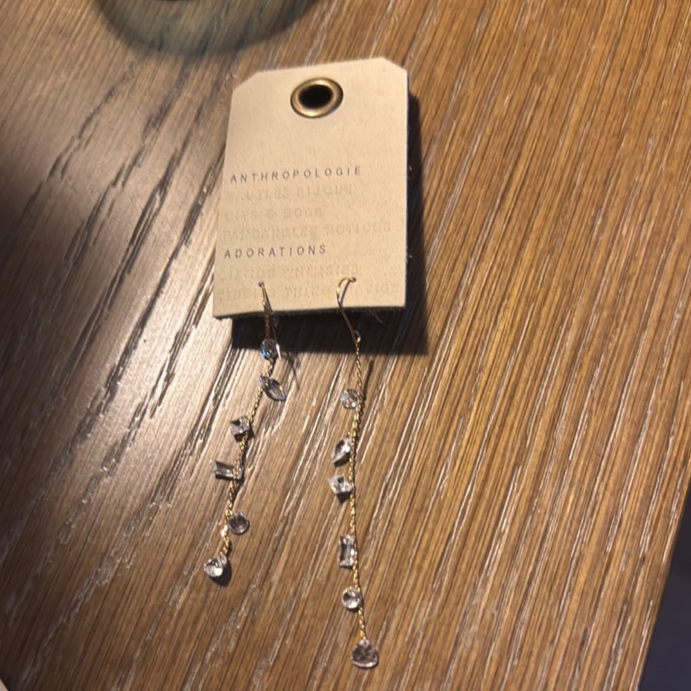 Anthropologie Gold and Crystal Drop Earrings